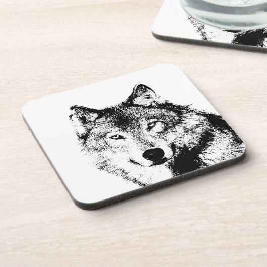 Schwarz-Weiß-Wolf Untersetzer (Linke Seite)