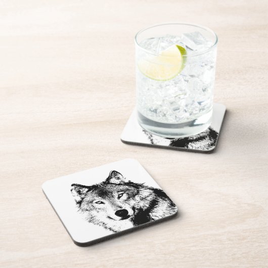 Schwarz-Weiß-Wolf Untersetzer (Rechte Seite)