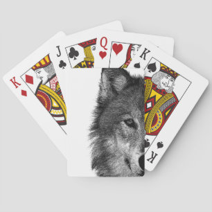 Schwarz-Weiß-Wolfauge-Kunstwerk Spielkarten