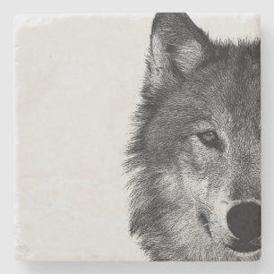 Schwarz-Weiß-Wolfauge-Kunstwerk Steinuntersetzer