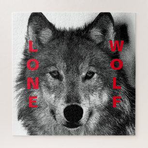 Schwarz-Weiß-Wolfaugen-Kunstwerk Puzzle