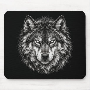 Schwarz-weiß Wolfskopf-Skizzenkunst Gaming-Maus  Mousepad