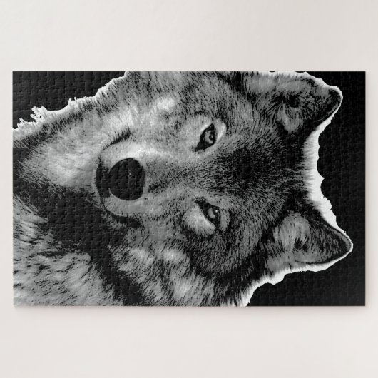 Schwarz-Weiß-Wolfswerk Tierart Puzzle (Horizontal)