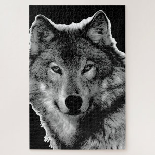 Schwarz-Weiß-Wolfswerk Tierart Puzzle