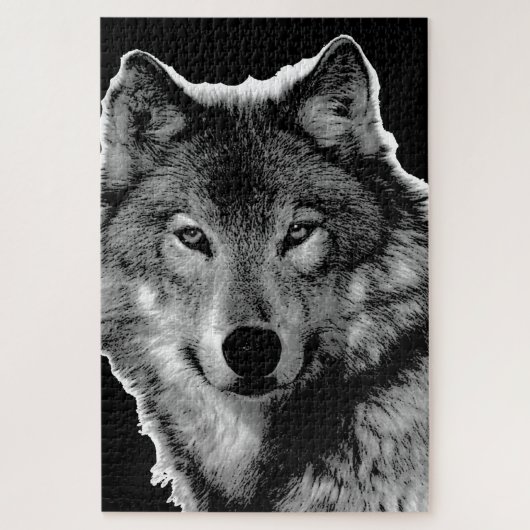 Schwarz-Weiß-Wolfswerk Tierart Puzzle (Vertikal)