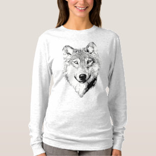 Schwarz-Weiß-Wolfzeichnung T-Shirt
