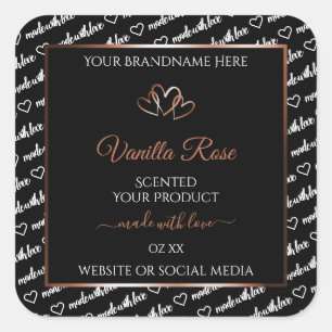 Schwarz-weiß Word Art Product Label Rosegold Heart Quadratischer Aufkleber