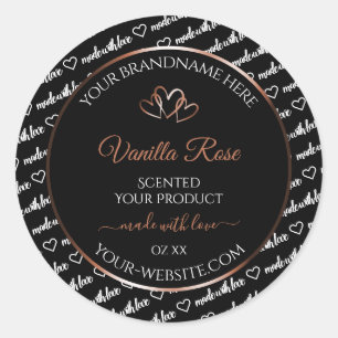 Schwarz-weiß Word Art Product Label Rosegold Heart Runder Aufkleber