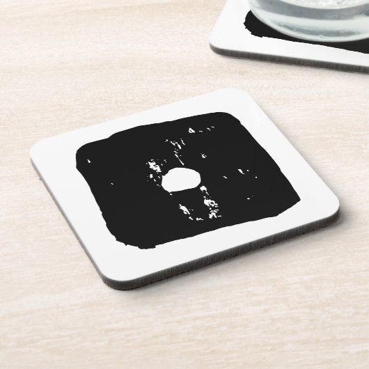 Schwarz-Weiß-Würfel #1 Rustikale Linocut Getränkeuntersetzer (Linke Seite)