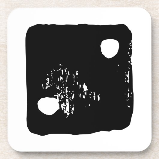 Schwarz-Weiß-Würfel #2 Rustikale Linocut Getränkeuntersetzer (Vorderseite)