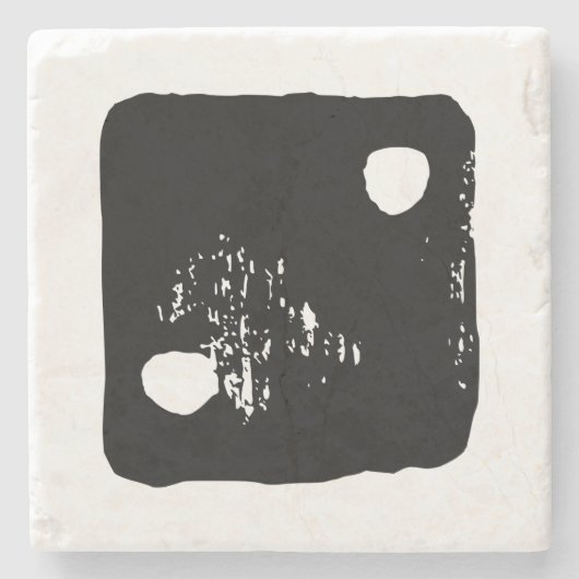 Schwarz-Weiß-Würfel #2 Rustikale Linocut Steinuntersetzer (Vorderseite)