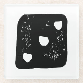 Schwarz-Weiß-Würfel #3 Rustikaler Linocut Glasuntersetzer