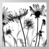 Schwarz-Weiß-X-Ray-Blume Poster (Vorne)