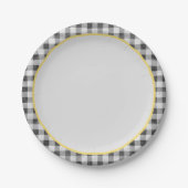 Schwarz-weiß Yellow Gingham Summer Picnic Pappteller (Vorderseite)