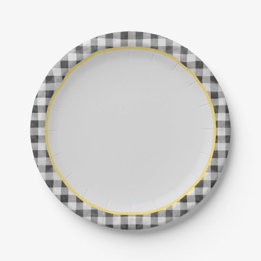 Schwarz-weiß Yellow Gingham Summer Picnic Pappteller (Vorderseite)