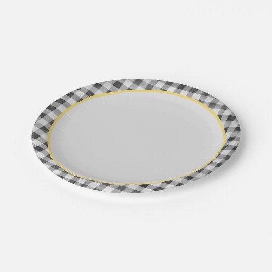 Schwarz-weiß Yellow Gingham Summer Picnic Pappteller (Schrägansicht)