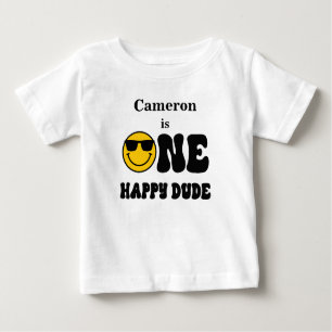 Schwarz-weiß Yellow One Happy Typ 1. Geburtstag Baby T-shirt