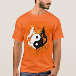 Schwarz-Weiß-Yin-Yang-Drachen - Orange T-Shirt