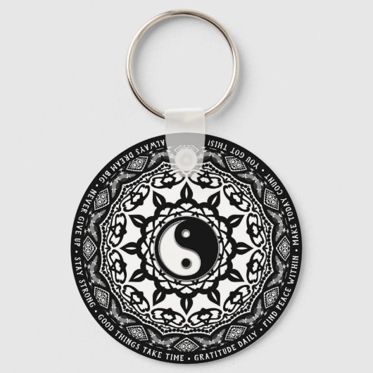 Schwarz-weiß Yin Yang Mandala Tägliche Erinnerung Schlüsselanhänger (Rückseite)
