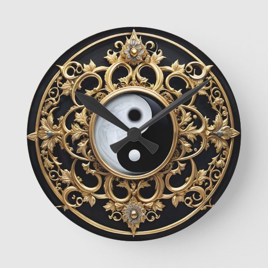 Schwarz-Weiß-Yin-Yang-Symbol Runde Wanduhr (Vorderseite)