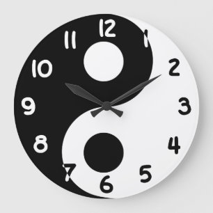 Schwarz-Weiß-Zahlen Yin Yang Große Wanduhr