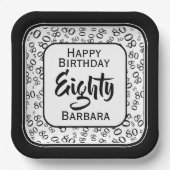 Schwarz/Weiß-Zahlenmuster des 80. Party Pappteller (Vorderseite)