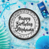 Schwarz/Weiß-Zahlenmuster des 80. Party Pappteller (Party)