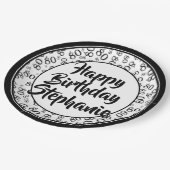 Schwarz/Weiß-Zahlenmuster des 80. Party Pappteller (Schrägansicht)