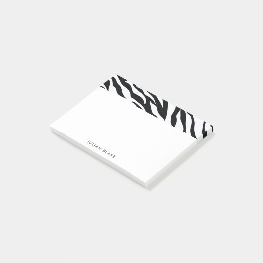 Schwarz/Weiß Zebra Animal Print personalisieren Post-it Klebezettel (angewinkelt)