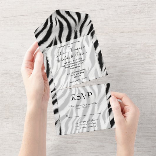 Schwarz-weiß Zebra Animal Print Safari All In One Einladung (Abreißen)