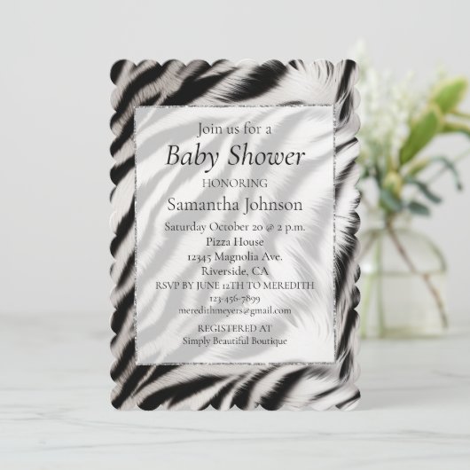 Schwarz-weiß Zebra Animal Print Safari Einladung (Stehend Vorderseite)