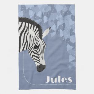 Schwarz-weiß Zebra Blue Ivy Name Geschirrtuch