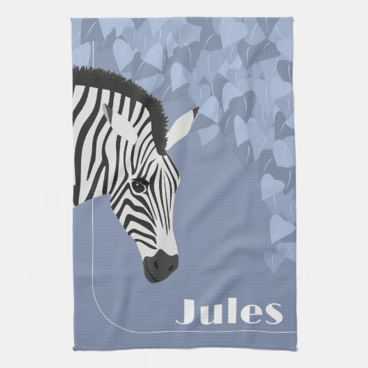 Schwarz-weiß Zebra Blue Ivy Name Geschirrtuch (Vertikal)