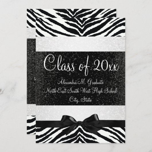 Schwarz-Weiß-Zebra-Bow-Abschluss Einladung (Vorne/Hinten)