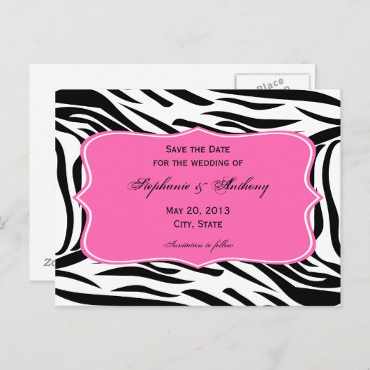 Schwarz, Weiß, Zebra drucken, Save the Date heiß r Ankündigungspostkarte (Vorne/Hinten)
