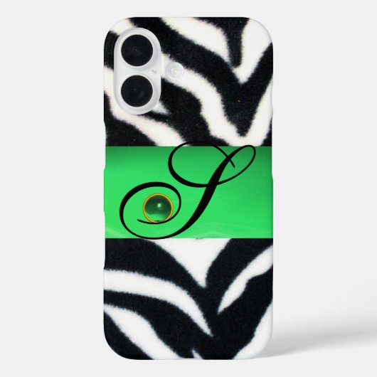SCHWARZ-WEISS ZEBRA FUR EMERALD GREEN GEM MONOGRAM Case-Mate iPhone HÜLLE (Rückseite)