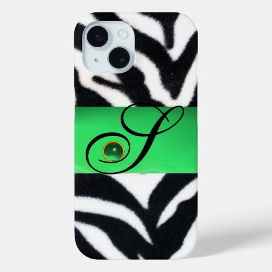 SCHWARZ-WEISS ZEBRA FUR EMERALD GREEN GEM MONOGRAM Case-Mate iPhone HÜLLE (Rückseite)