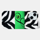 SCHWARZ-WEISS ZEBRA FUR EMERALD GREEN GEM MONOGRAM Case-Mate iPhone HÜLLE (Rückseite (Horizontal))