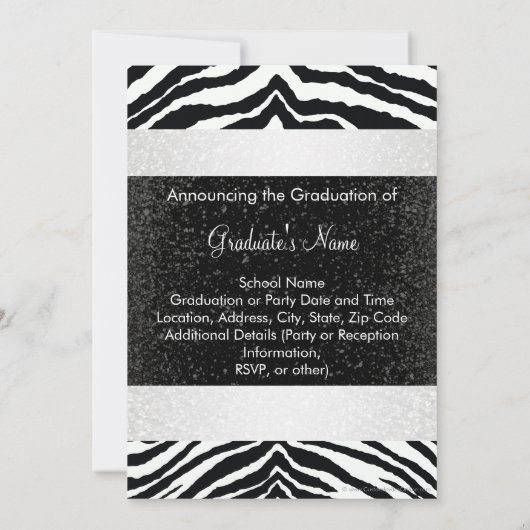 Schwarz-Weiß-Zebra-Graduierungspartei Einladung (Rückseite)