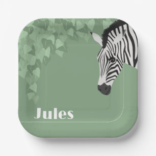 Schwarz-weiß Zebra Green Ivy Name Pappteller