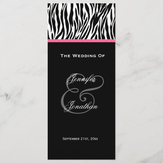 Schwarz-Weiß-Zebra-Hochzeitsprogramm Programm (Rückseite)