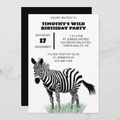 Schwarz-Weiß-Zebra im Gras-Party Einladung (Vorne/Hinten)