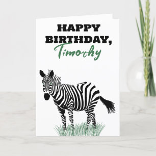 Schwarz-Weiß-Zebra im Gras zum Geburtstag Karte
