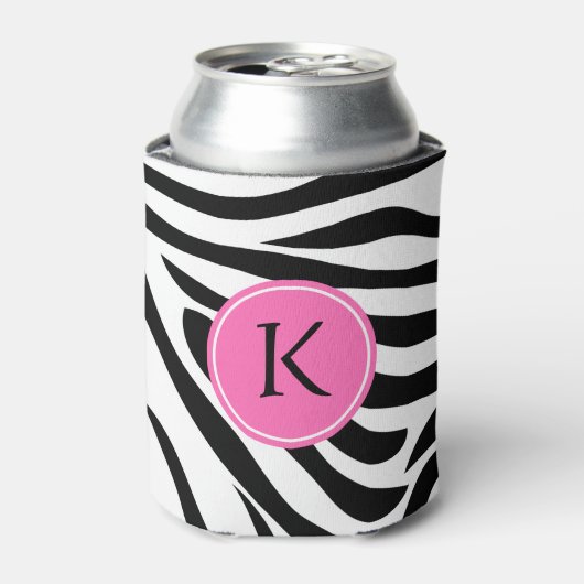 Schwarz-Weiß-Zebra in Monogramm mit heißrosa Dosenkühler (Kanne Vorderseite)
