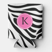 Schwarz-Weiß-Zebra in Monogramm mit heißrosa Dosenkühler (Vorderseite)