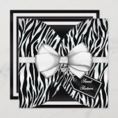 Schwarz-weiß Zebra Invite Ribbon & Jewelen Bow Einladung (Vorne/Hinten)