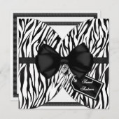 Schwarz-weiß Zebra Invite Ribbon & Jewelen Bow Einladung (Vorne/Hinten)
