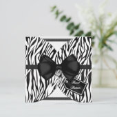 Schwarz-weiß Zebra Invite Ribbon & Jewelen Bow Einladung (Stehend Vorderseite)
