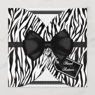 Schwarz-weiß Zebra Invite Ribbon & Jewelen Bow Einladung