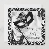 Schwarz-weiß Zebra Masquerade Quinceanera High Hee Einladung (Vorderseite)